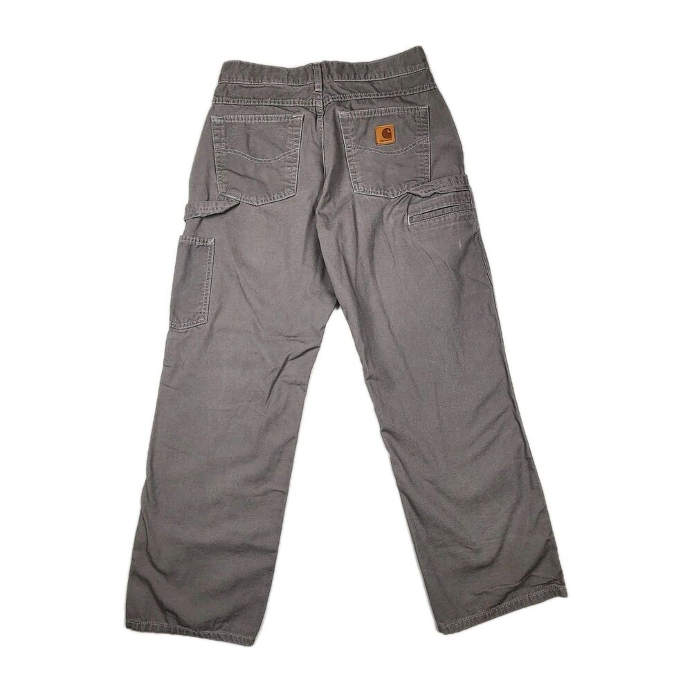 Carhartt Canvas Carpenter Pants Gray Mens 30x30 Utility Loose Straight Logo